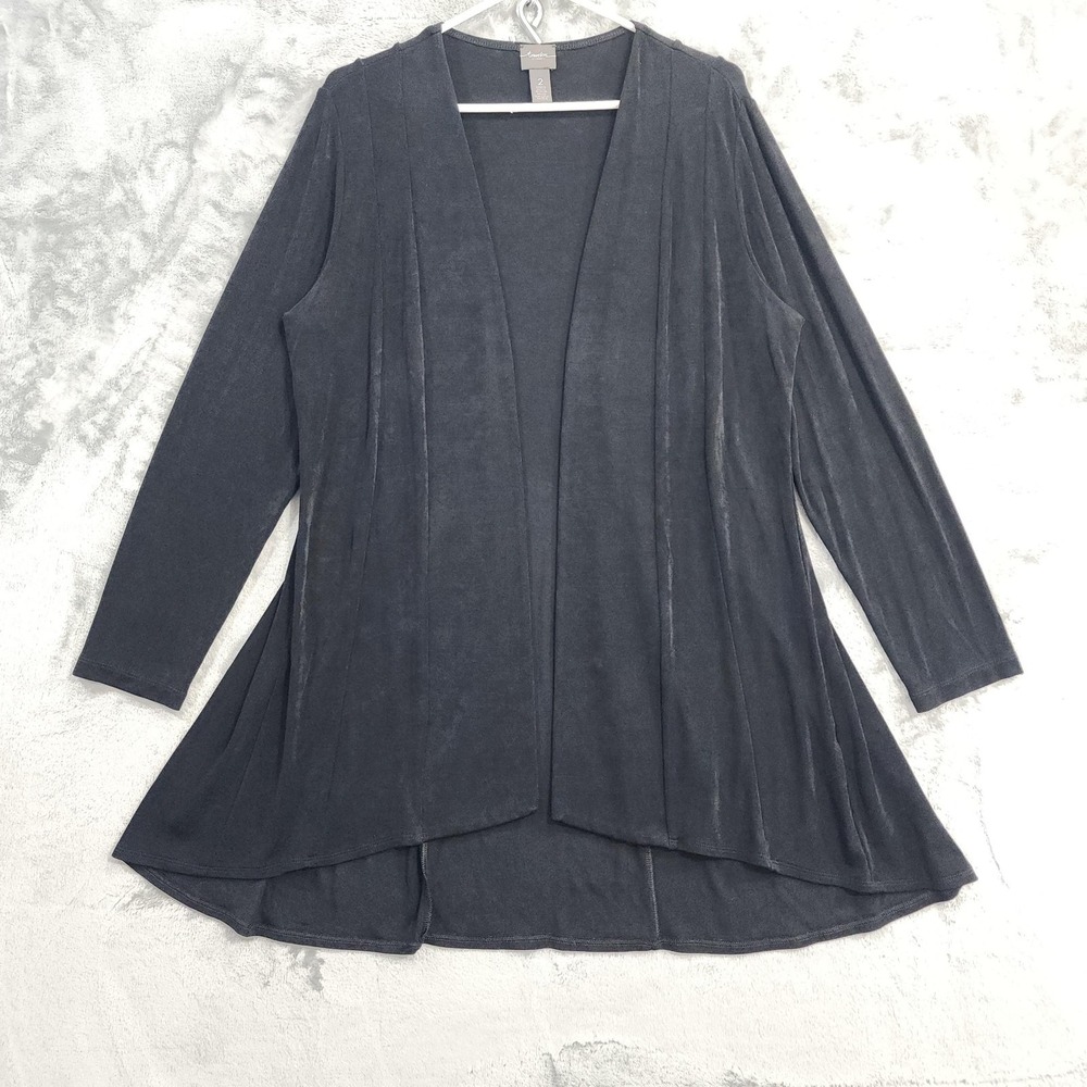Travelers Chico's‎ Jacket Womens 2 L/12 Black Stretch Knit Open Front Longline